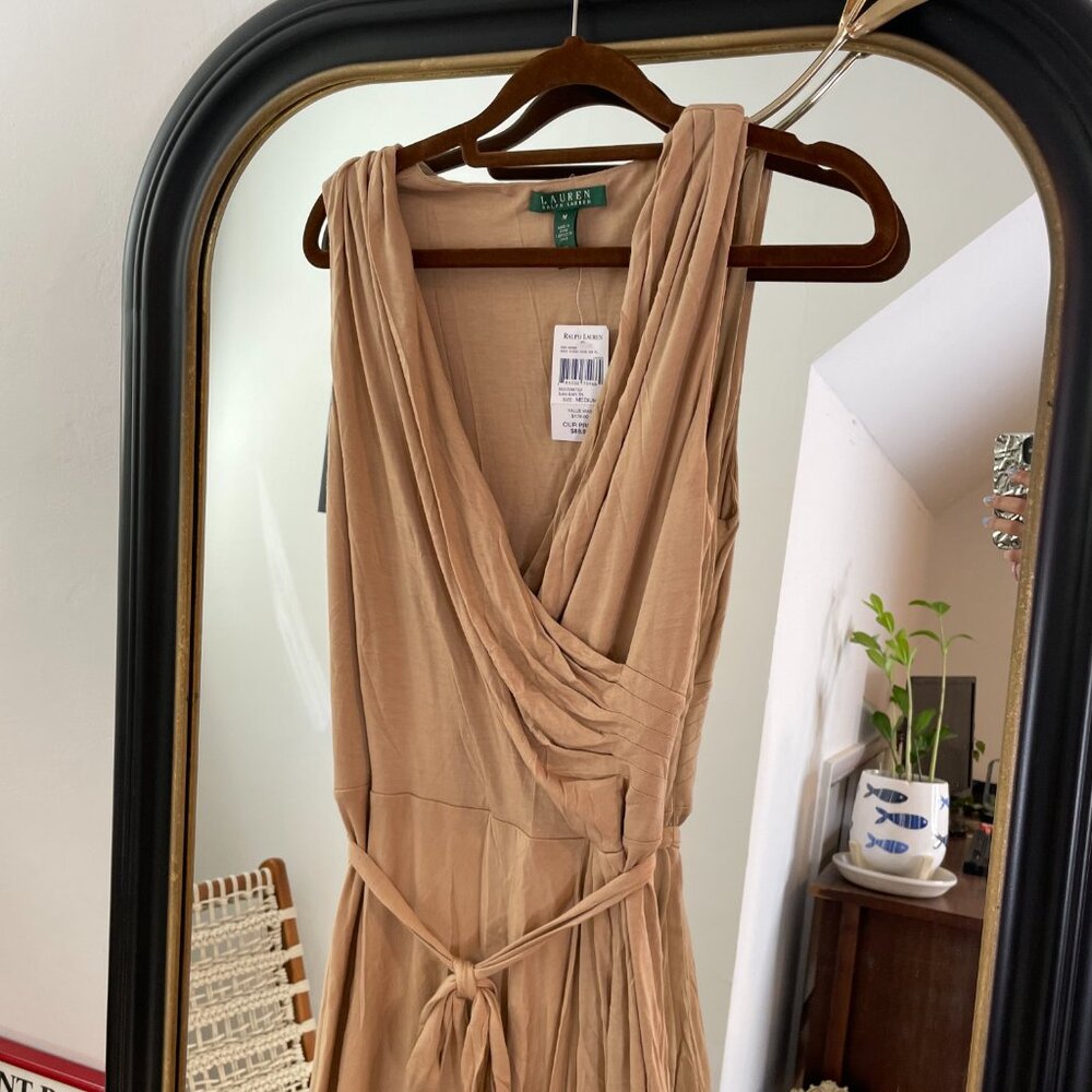 Lauren Ralph Lauren Faux Wrap Knit Dress Tan Size medium‎ classic preppy - Picture 3 of 7